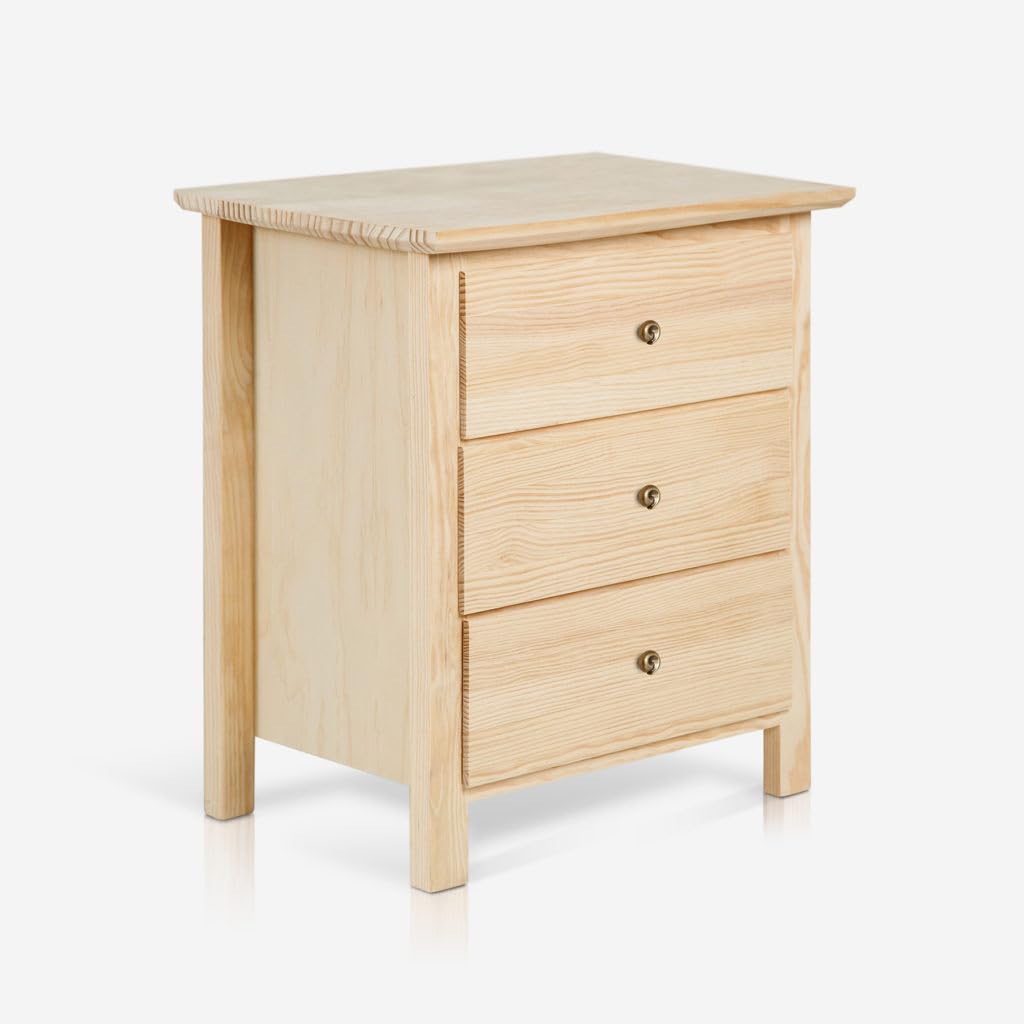 Mesita de Noche de 3 cajones Fabricada en Madera de Pino Silvestre acabada en Verde Turquesa Envejecido no Requiere Montaje