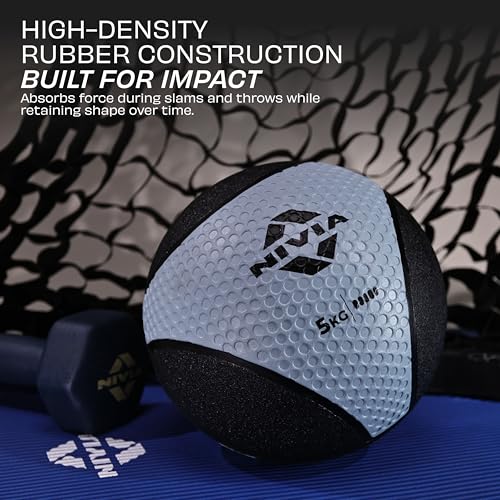Image of Nivia Pro Medicine Ball for Strength Training, Core Workouts, Endurance Training, Non-Slip Surface, Weight Ball for Crossfit (Light Blue, 5 KG)