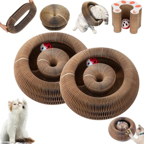 2Packs Kitty Curls Cat Toy Magic Organ Cat Toy Cat Scratcher for Grinding Claw Cardboard Cat Toys Interactive Scratch Pad with Toy Ball