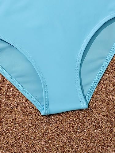 Image of WDIRARA Girl's 4 Piece Color Block Swimsuit and Coverup Set Tree Print Boho Swimwear Light Blue 9Y