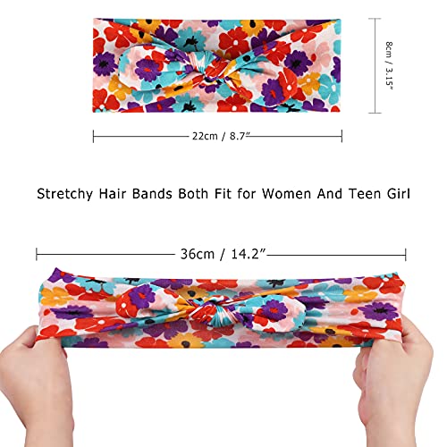 Image of DRESHOW Boho Bow Headbands for Women Vintage Flower Printed Yoga Hairband Elastic Rabbit Ear Head Wrap 6 Pack