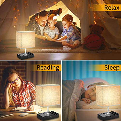 Table Lamp, Cshidworld Bedside Lamp with 2 USB Charging Ports, 3-Way Dimmable Lamp USB Table Lamp with 2 AC Outlets, Nightstand Lamp with LED Bulb, Perfect for Bedroom, Living Room, Study Room - Thumbnail 4