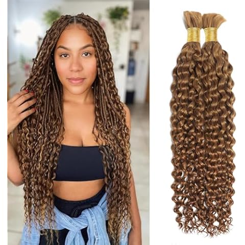 Miss Lee Human Braiding Hair for Boho Knotless Braids Bulk Curly Bundles Human Hair for Micro Braiding Wet and Wavy Water Wave No Weft Human Hair Extension for Box Boho Braids 100g with 2 Bundles 27# Cover