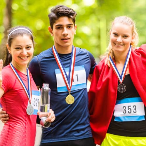 3 Stück Metall Medaillen Gold Silber Bronze Medaillen Gewinner Medaille Siegermedaillen für Laufen Fussball Kinder Gold für Schule, Sportstag Oder Mini Olympiade Party Kindergeburtstag Spiele
