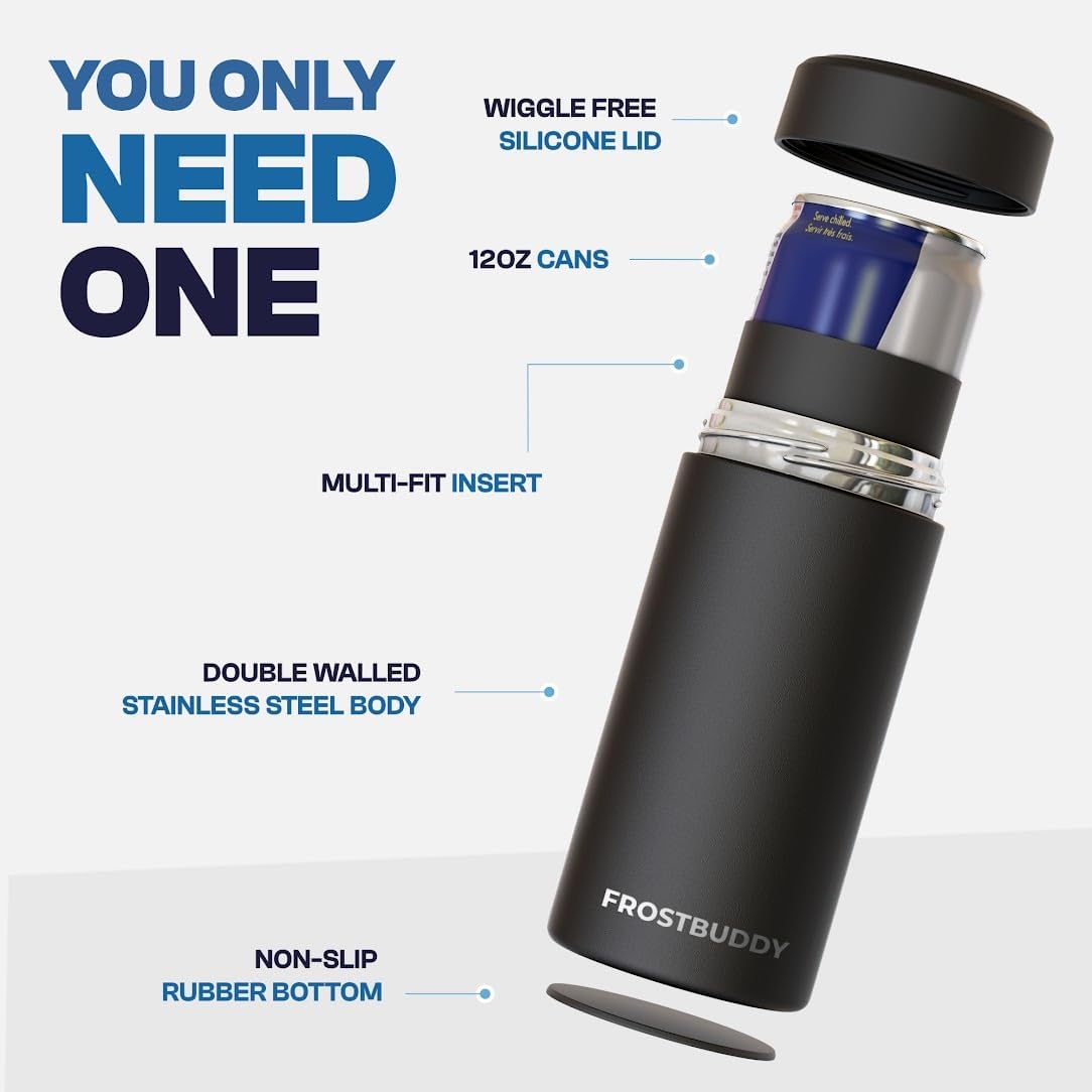 Frost Buddy Universal Mini Can Cooler – Fits 12oz Slim & 7.5oz Mini Cans – Vacuum Insulated Stainless Steel – Keeps Beverages Cold or Hot – Compact, Travel & Cup Holder Friendly - Image 4