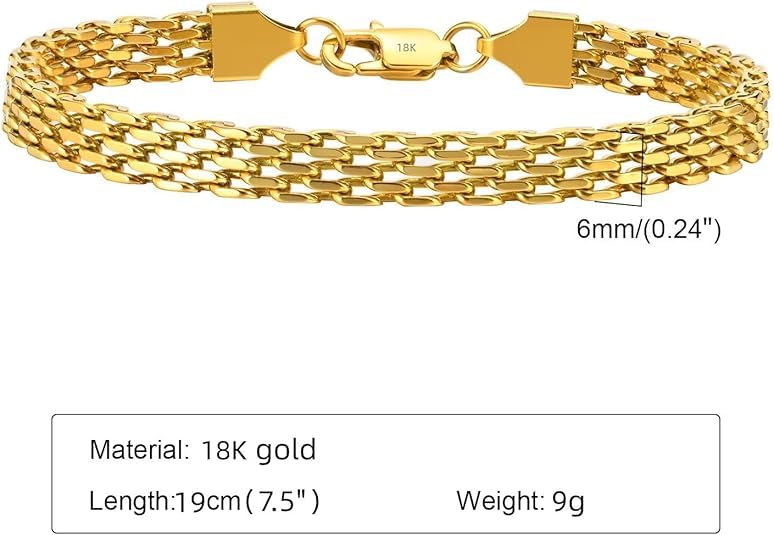fashion yellow gold Cuban bracelet for men. bracelet for women. Mesh bracelet for Valentine's Day/birthday gift (6.7-8.3, 14K-18K),2