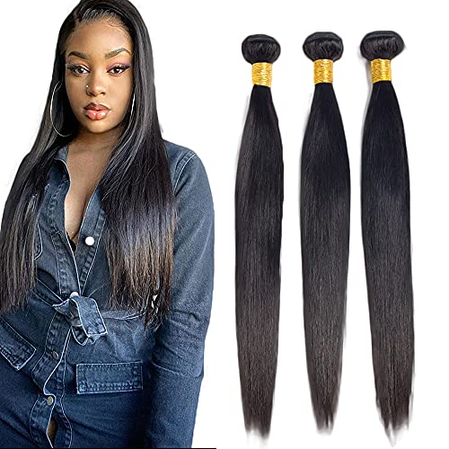 NiegMeag 28 28 28 Inch 8A Straight Bundles Human Hair Brazilian Straight Hair 3 Bundles Brazilian Straight Virgin Hair Bundles Straight Human Hair Bundles Natural Color 300g