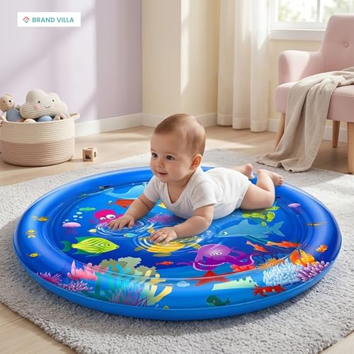 Image of BRAND VILLA Baby Water Play Mat for Tummy Time, Inflatable Leak Proof Sensory Activity Playmat with Colorful Sea Animals, BPA Free Early Development Toy for Infants & Toddlers 3-24 Months, Baby Gift