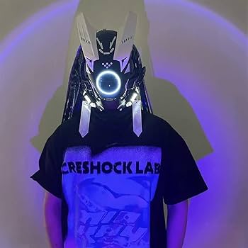 Amazon.co.jp: LED サイバーパンク マスク、ドレッドヘア付き未来的な