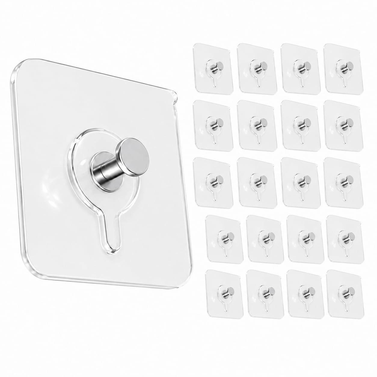 20pcs Strong Self Adhesive Picture Hooks, Heavy Duty Transparent PVC No Nail Wall Hooks, Damage-Free Stick-On Hooks for Hanging Pictures, Frames & Mirrors, No Drill for Home, Kitchen & Bathroom