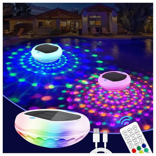 TEPENAR - Luces flotantes solares y recargables 2 en 1: luces de piscina de 6.7 pulgadas que flotan 6 modos dinámicos...