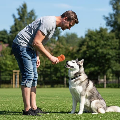 Jewyow Hundespielzeug Unzerstörbar, Kauspielzeug aus Naturkautschuk, Langlebiges & Flexibles Spielzeug mit Rinderaroma, Für Starke Kauer & Auslastung, Für Mittelgroße & Große Hunde (Orange)