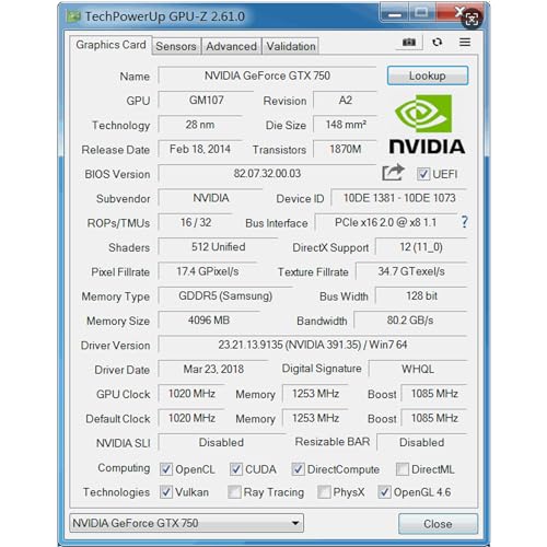 Image of QTHREE GeForce GTX 750 Graphics Card,4GB,GDDR5,128Bit,HDMI,DVI,VGA