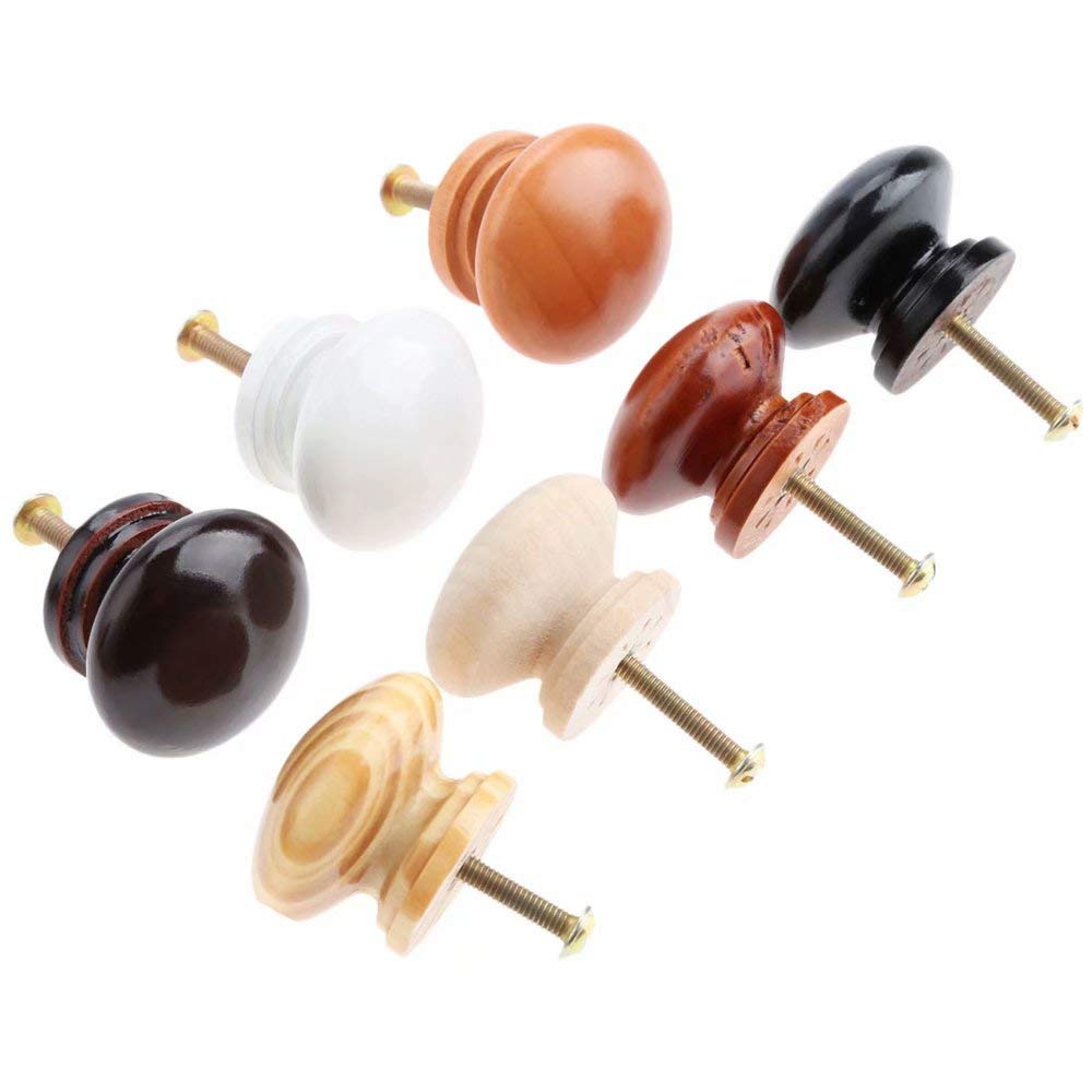 20 pomelli Rotondi in Legno per mobili, mobili, cassetti, pomelli per cassettiera, Forma a Fungo, Diametro 34 mm, Altezza Totale 25 mm (Marrone Chiaro)