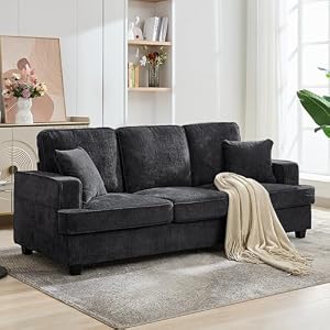 Korser 89″ Couches for Living Room with Deep Seats, 3 Seater Sofa Couch, Mid Century Modern Chenille Sofa with Armrests, Upholstered Comfy Sofas for Living Room, Bedroom, Apartment, Office (Grey)