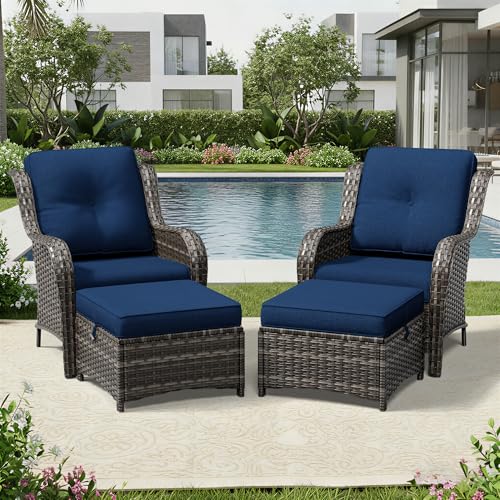 Image of Joyside 4 Piece Wicker Patio Furniture Set, Rattan Patio Chairs with High Back, Deep Seating, Wide Armrest, Thickened Cushions, Outdoor Furniture for Deck, Porch Use