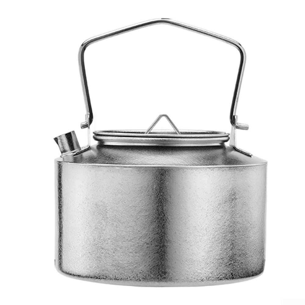 Wasserkocher aus reinem Titan, 980 ml, mit faltbarem Griff, für Outdoor-Enthusiasten (Frosted Style)