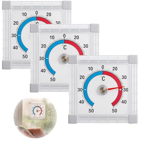 3 Stück Fensterthermometer Aussen Außenthermometer für Fenster Wetterfest Präzise Messung7.5 x 7.5