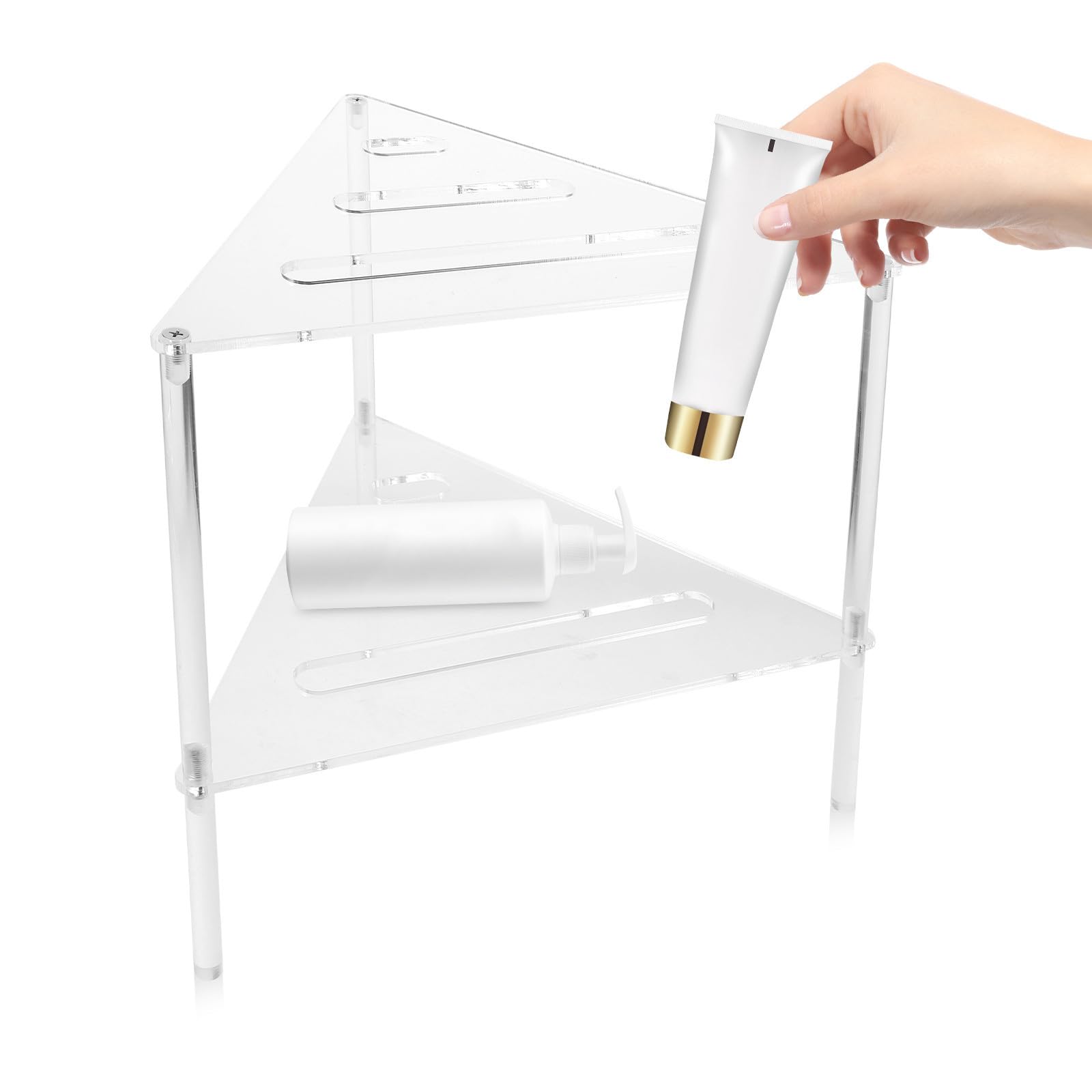 Organizador de Ducha Triangular de Acrílico Moderno y Fácil de Limpiar Diseño que Previene Acumulación de Agua, Estante de Pared para Baño y Almacenamiento en Esquina