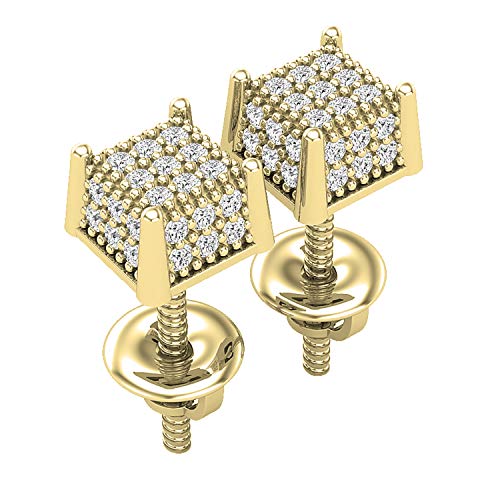 Dazzlingrock Collection 0.20 Carat (ctw) Round White/Blue/Black Diamond 5mm Square Hip Hop Iced Out Studs, Screw Back, Unisex Design Ladies, Mens Real Diamond Earrings3