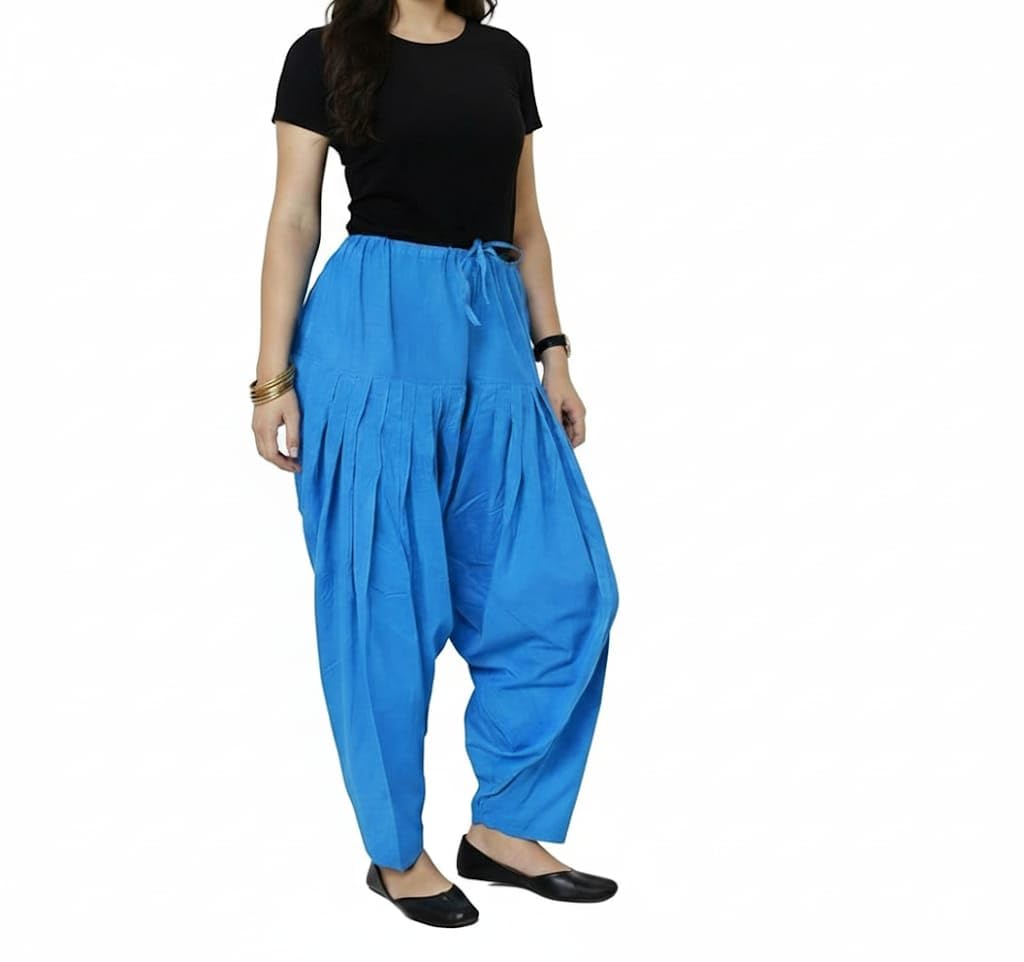 DJS GROUP Woman's Plain Cotton Salwar Free Size || Plain Patiala || SEMI Patiala Pants || Solid Cotton (in, Numeric, 45, Regular, Standard, Sky Blue)