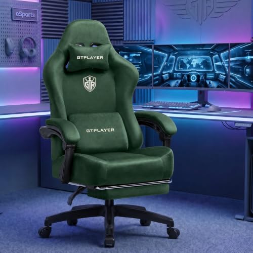Image of GTPLAYER Big and Tall Gaming Chair 400lbs Heavy Duty Office Chair with Foot Rest, High Back Pocket Spring Ergonomic Computer Chair for Adults, Wide Comfy Seated Cushion with Linkage Armrests, Green