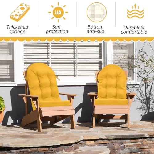 Image of Geelin 2 Pcs Outdoor Patio Chair Cushion Thick High Back Adirondack Chair Cushion Tufted Weather & Fade Resistant Anti-Slip Outside Rocking Chairs Pads with Ties 44 x 19 x 4 Inch (Amber)