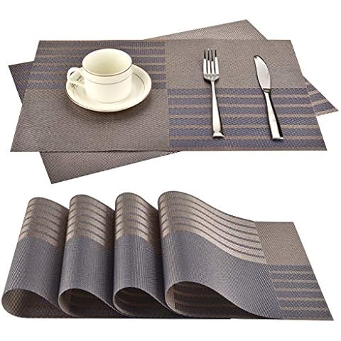 OIZEN Placemats Set of 6 Non-Slip Washable PVC Heat Resistant Table Mats for Dining Table, 17.7x11.8 inch Cover