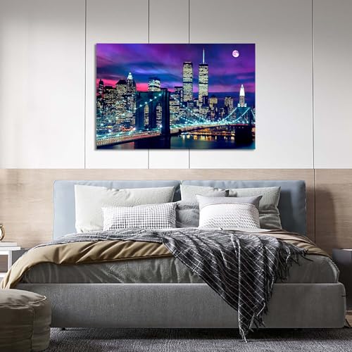 ChaudArt Night New York City Scene Picture Print on Canvas Framed Gallery Wrapped Modern Home and Office Decoration by ChaudArt - Used condition - Image 4