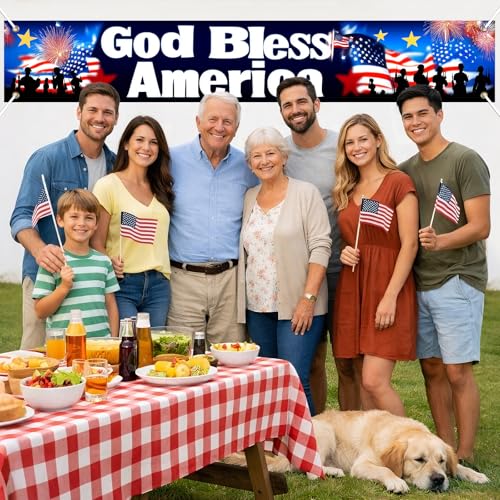 Image of BlissYard 4th of July Decorations God Bless America Banner 118 x 20 Inch Patriotic Banner for Outside Large American Flag Banner Memorial Day Independence Day Outdoor Decorations for Yard Fence Porch
