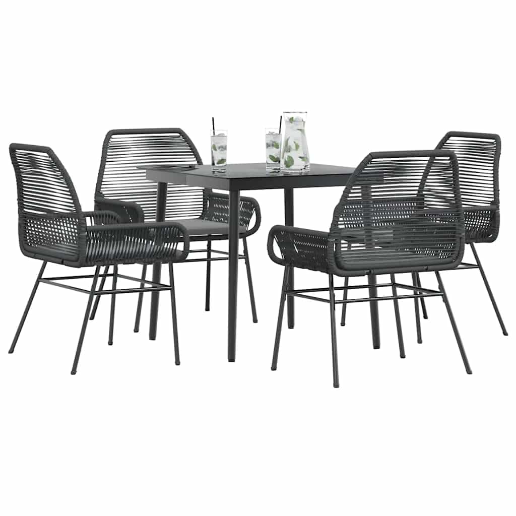 Black Poly Rattan Garden Dining Set, Square Outdoor Table and Chairs with Removable Covers, Tempered Glass Top, Patio Furniture for Balcony, 4 Person Seating
