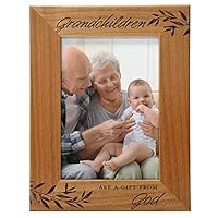 CEDAR CRATE MARKET Grandchildren Are A Gift From God, Engraved Natural Wood Photo Frame Fits 5x7 Vertical Portrait for Grandparents, Grandparent's Day, Grandma Gifts, Grandpa Gifts