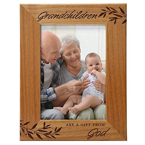 CEDAR CRATE MARKET Grandchildren Are A Gift From God, Engraved Natural Wood Photo Frame Fits 5x7 Vertical Portrait for Grandparents, Grandparent's Day, Grandma, Grandpa Gifts