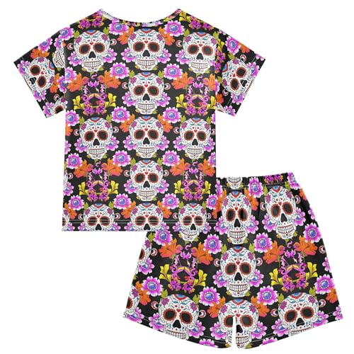 Skull Flower Pajama Set Pajamas Sleepwear Nightwear Loungewear Clothes Set B04043782