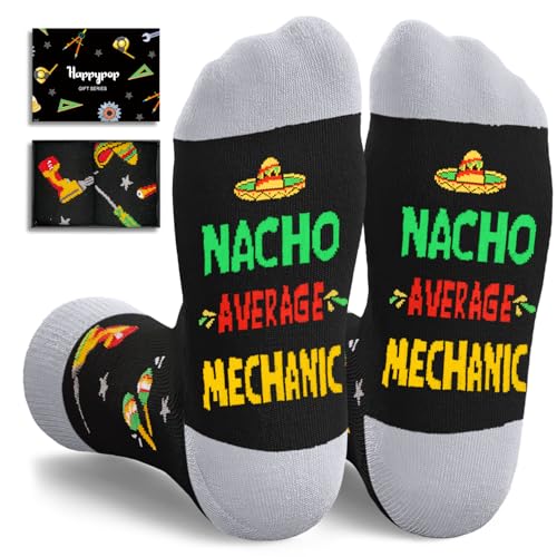 HAPPYPOP Gift Boxed Mechanic Socks - Unique Present for Mechanics, Car Lovers, Engineers - Funny Automotive Gifts for Men, Dad, Boyfriend
