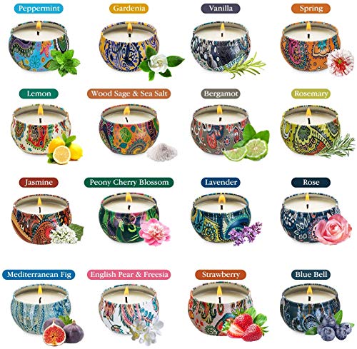 Jheng Set Of 16 Small Scented Candles Soy Wax Aromatherapy Candles 2.5 Oz Portable Tin Candles With Lid, Relaxation Gifts Basket For Mother, Women, Friends And Coworkers #TOP1