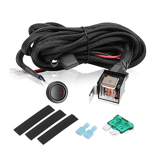 Led Light Bar Wiring Harness Kit, Swatow Industries 1 Lead Nylon Led Wiring Harness Kit Loom With Rocker Switch 40A Relay Fuse For Led Fog Light Pod Off Road Driving Lights Led Work Light Waterproof #TOP8