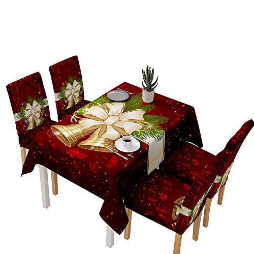 Mantel de Navidad para mesa y fundas para sillas, decoración de mantel rectangular impermeable para Navidad y Año Nuevo Decoraciones de fiesta en casa de invierno (55 x 55 inch, Red Wine Tablecloth)