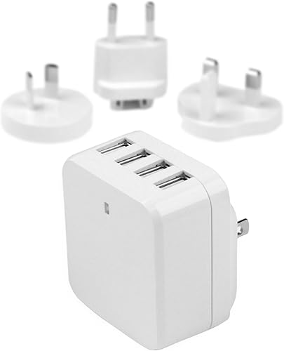 StarTech.com Cargador de pared USB de viaje de 4 puertos - Adaptador de viaje internacional de 34 W6.8 A - Blanco - Estación de carga USB portátil