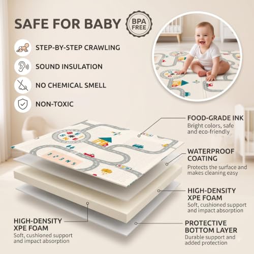 Image of Safe-O-Kid Extra Large Baby Play Mat | Waterproof Foldable Foam Crawling Mat | Double-Sided BPA Free Non-Slip Floor Mat | Reversible Alphabet & Jungle Learning Play Mat (195x137x1.7 CM) - Multicolor