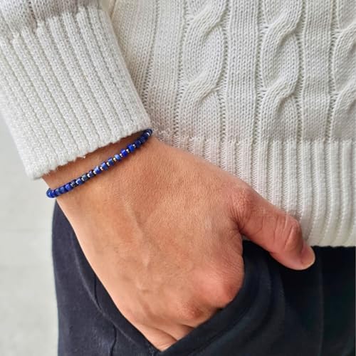 Luck Strings Lapis Lazuli 14k Solid Gold Beaded Bracelet - Stretch Cord - Unisex Jewelry for Men and Women2