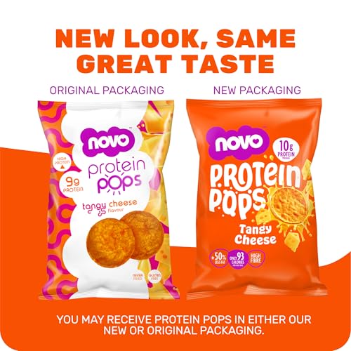 Novo Nutrition | Protein Pops | Healthy Savoury Snack with High Protein, Low Sugar and High Fibre | Pack of 6 x 45g (Tangy Cheese)