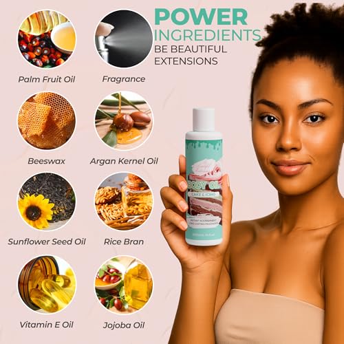 Image of Body oil designed for Deep Hydration to nourish, protect, and rejuvenate the skin while leaving it with a soft, radiant glow and a cake & icing scent long -lasting fragrance, jojoba oil and more