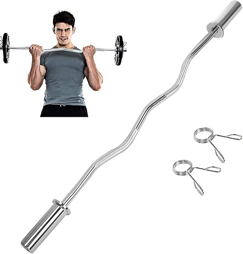Barra de pesas de 47 pulgadas, barras de pesas de 2 pulgadas, barra de levantamiento de pesas con 2 collares de resorte para fitness, gimnasio,