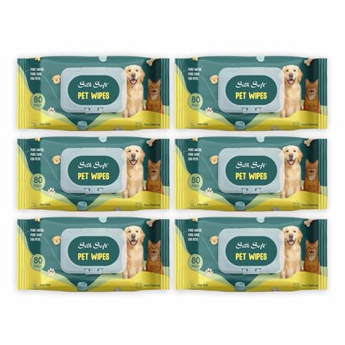 Image of Pet Wipes | 480 Wipes (80 Pulls x 6 Packs) | Gentle Cleaning Wipes for Dogs & Cats | Deodorizing & Skin-Friendly Pet Grooming Wipes | Ideal for Paws, Fur, Face & Body