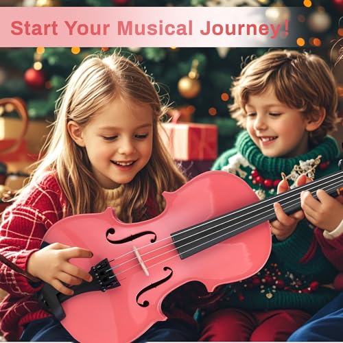 Image of Poseidon Kids Violin Beginner, 1 /2 Size Violins, Pink Violin Set Include Case, Rosin, Bow, Horse Bridge, Extra Violin Strings, Shoulder Rest, Manual Instruction