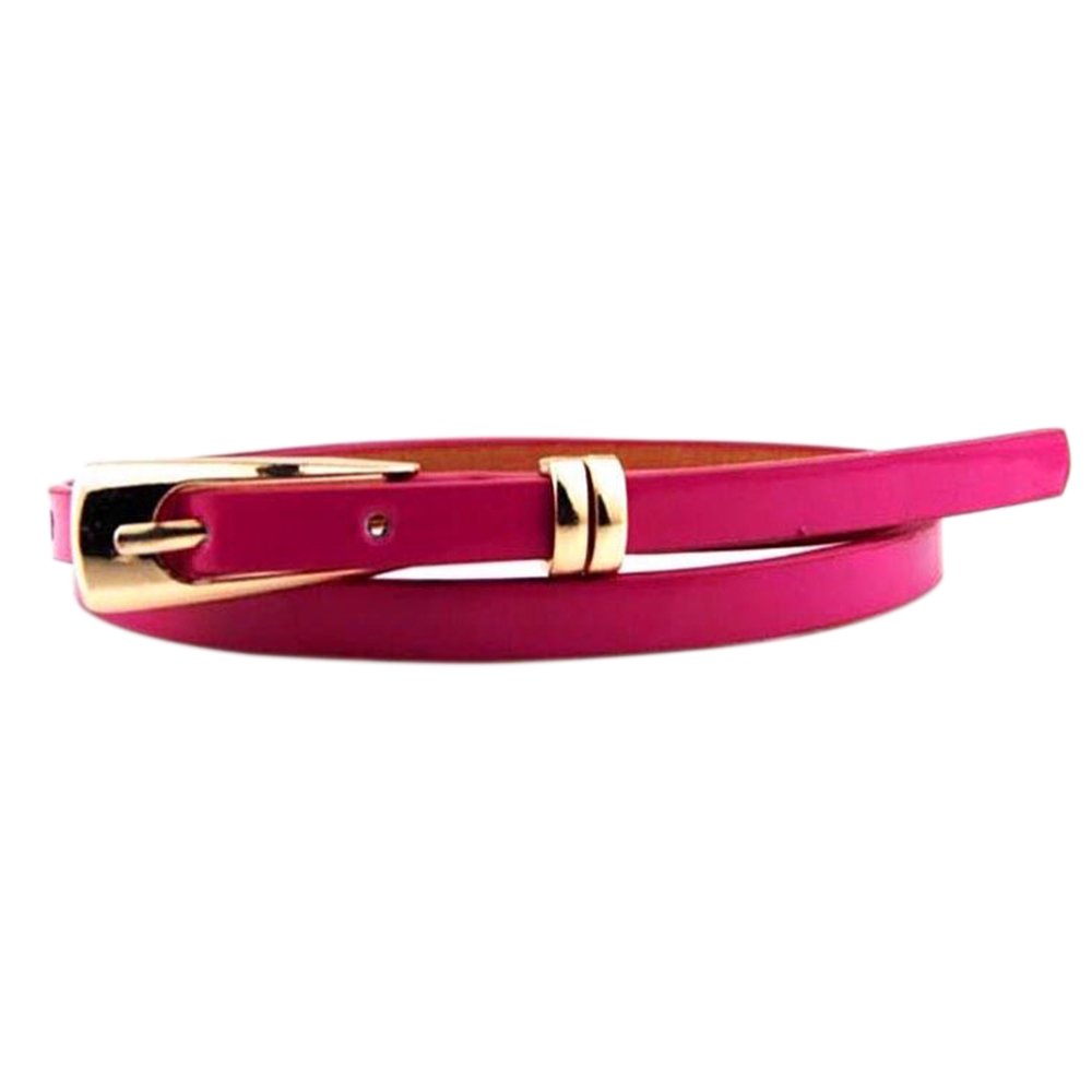 Bluelans® Woman's Candy Colour Faux Leather Thin Skinny Waistband Waist Belt (Rose Red)