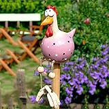 OKESYO Keramik Huhn Gartendeko Harz Gartenstecker Tierfigur Huhn Gartenstecker Handarbeit Keramikfigur Gartendeko Terrasse Wetterfest Huhn Gartenstecker Figur, Rosa