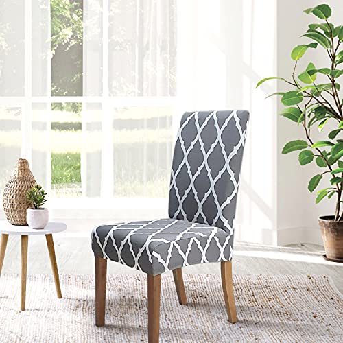 Image of SPRINGRICO Chair Covers for Dining Room 6 Pack, Stretch Dining Chair Cover, Washable Spandex Kitchen Parsons Chair Slipcovers, Removable Seat Protector for Home or Party ( Set of 6, Gray GEO)