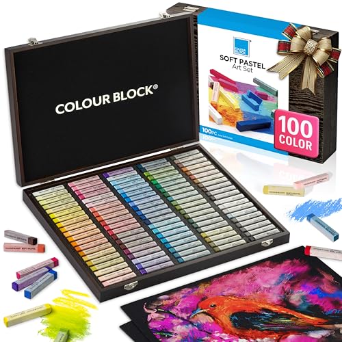 COLOUR BLOCK Soft Pastels for Artists - 100 Colors Square Chalk Pastels Set in Wooden Box - Vibrant Pigments Art Kit for Painting, Drawing, Sketching, Hobbyists, Students and Kids.